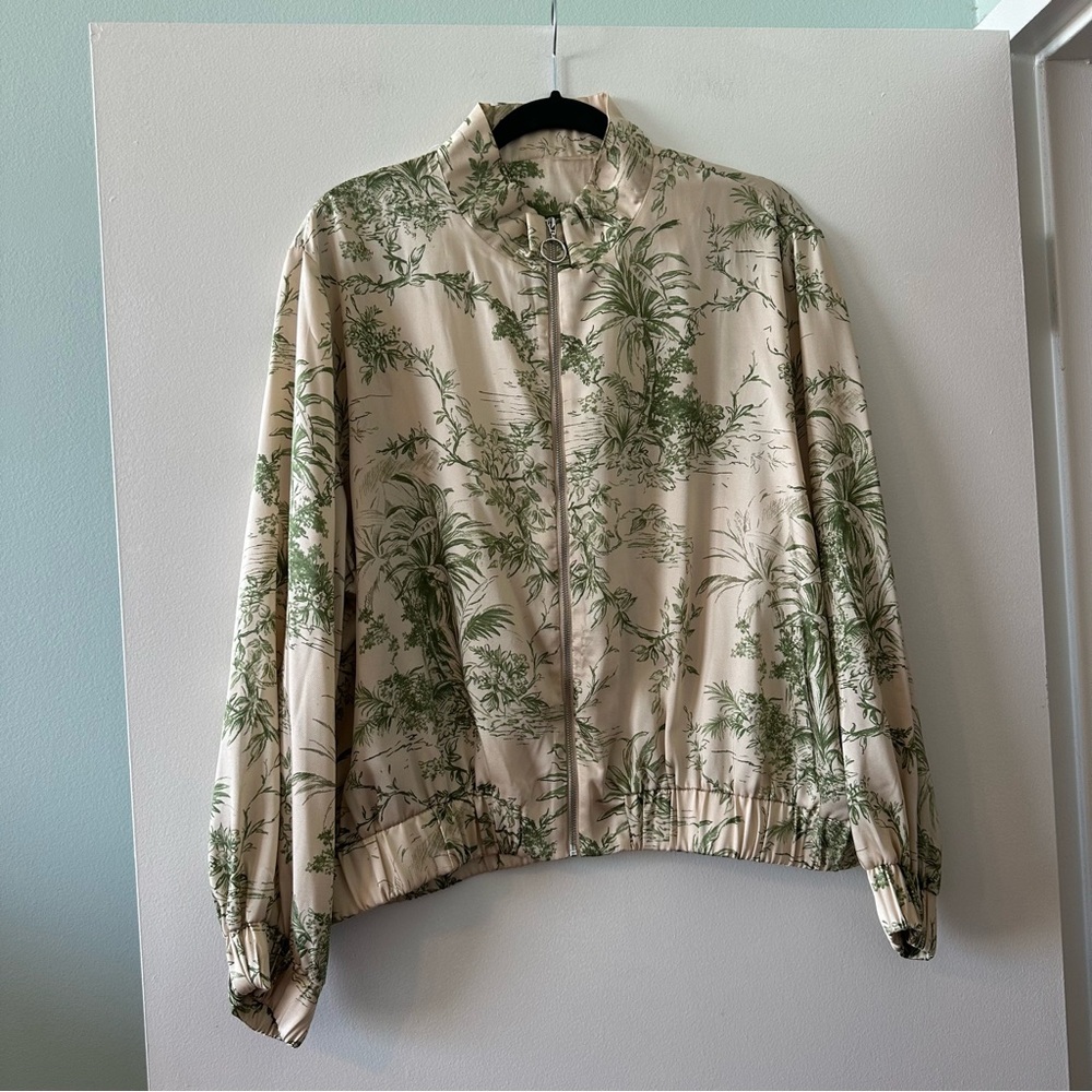 Faux silk / satin floral Asian bamboo printed bomber jacket